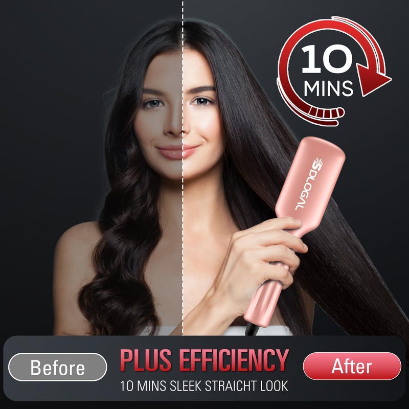 SDLOGAL Hair Straightener Brush, Hair Straightener Comb Straightening Brush for Women, with 5 Temps & Fast Heating, Easy and Fast Salon-Style, Plus Dual Voltage Travel Friendly-(Rose Gold) - Image 5